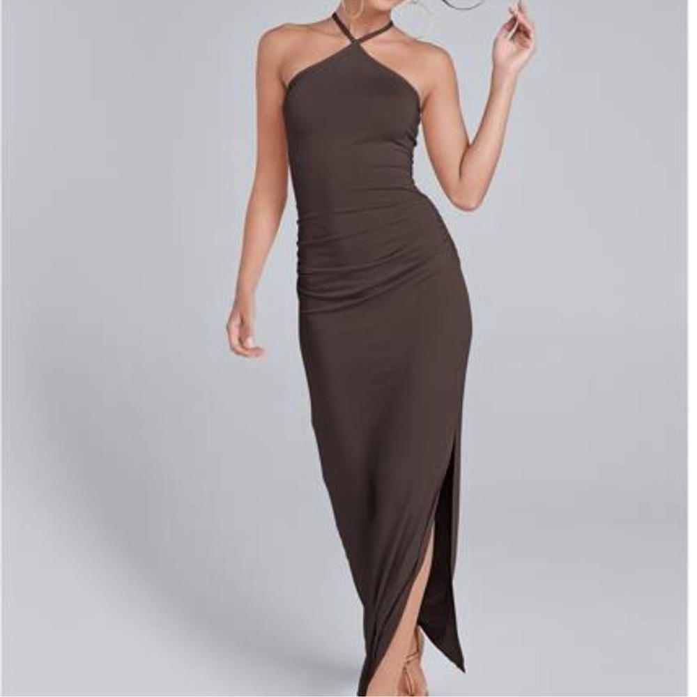 VENUS One-Shoulder Brown Maxi Dress